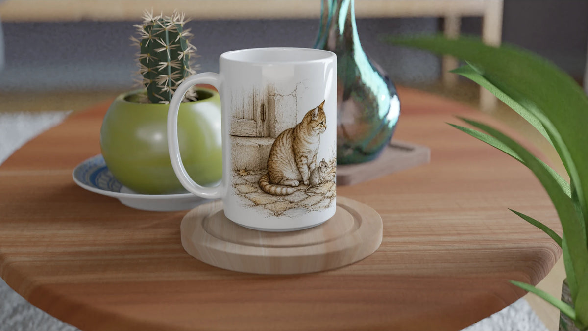 Personalisierte Keramiktasse mit Katze und Maus als Geschenkidee für Katzenliebhaber, Tierfreunde, beste Freunde und besondere Lieblingsmenschen.