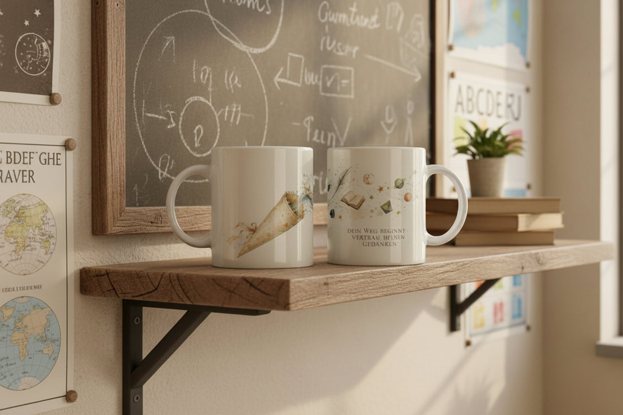 Künstlerische Schultüten Tasse für Kinder mit Name oder persönlichem Gruß