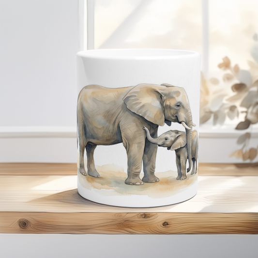 Liebevolle Wildlife Szene mit Elefantenfamilie und harmonischer Gestaltung