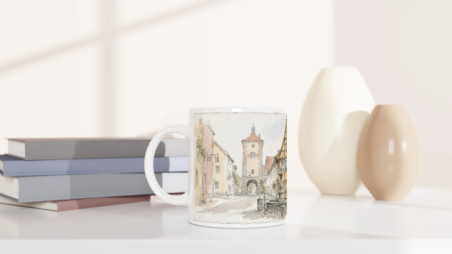 Mittelalterliche Stadtansicht von Rothenburg ob der Tauber mit Plönlein, Pflasterstraßen und historischer Häuserkulisse