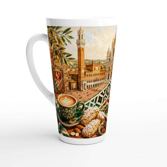 Siena Latte Tasse 440 ml mit Dom, Piazza del Campo, Palio-Reiter und Schriftzug Siena Vita
