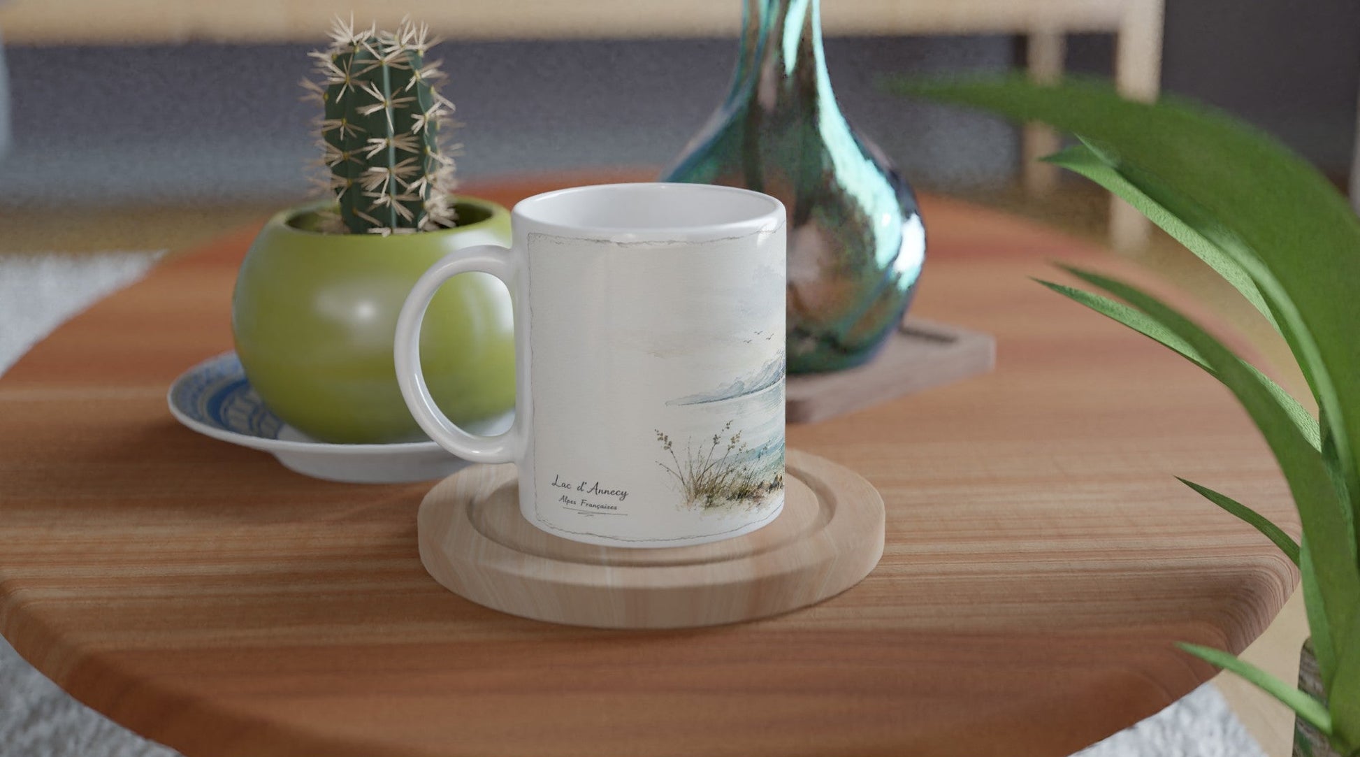 Annecy Tasse mit sanftem Aquarellmotiv aus den französischen Alpen.