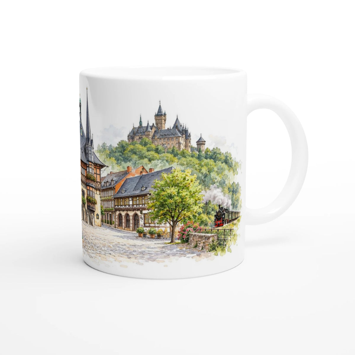 Wernigerode Keramiktasse als Geschenkidee für Harzliebhaber, Eisenbahnfreunde, Heimatverbundene und Fans historischer Fachwerkstädte