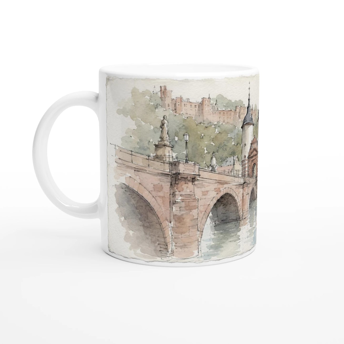 Heidelberg Keramiktasse als Reiseandenken mit Neckar, Alter Brücke und Schloss