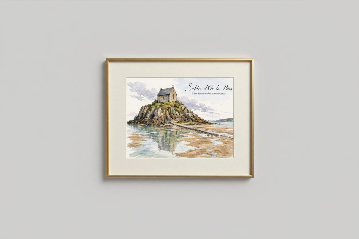 Detailreicher Bretagne Aquarell Kunstdruck auf mattem 200 Gramm Fine-Art-Papier mit feinen Linien und transparenten Farblasuren