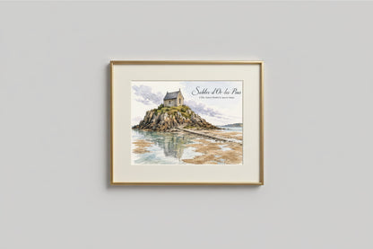 Detailreicher Bretagne Aquarell Kunstdruck auf mattem 200 Gramm Fine-Art-Papier mit feinen Linien und transparenten Farblasuren