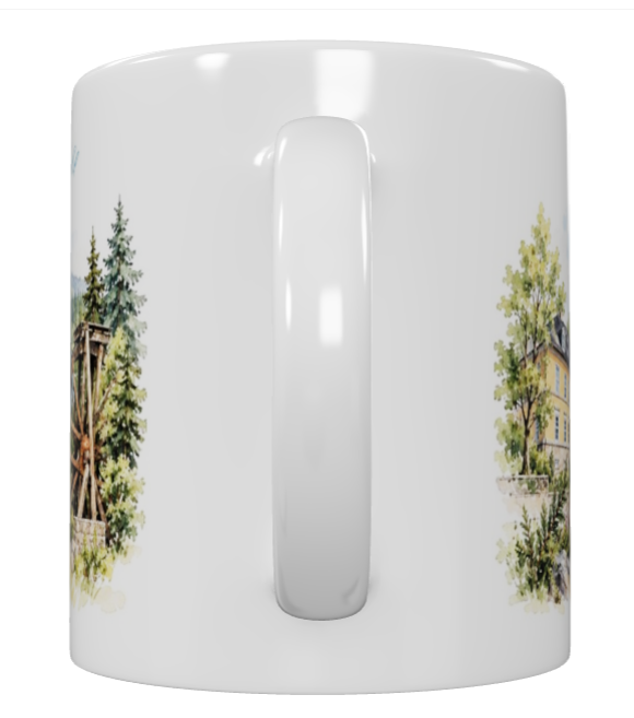 Clausthal Zellerfeld Keramiktasse als Geschenk fuer Harzliebhaber, Heimatverbundene, Reisende und Freunde historischer Ortsillustrationen