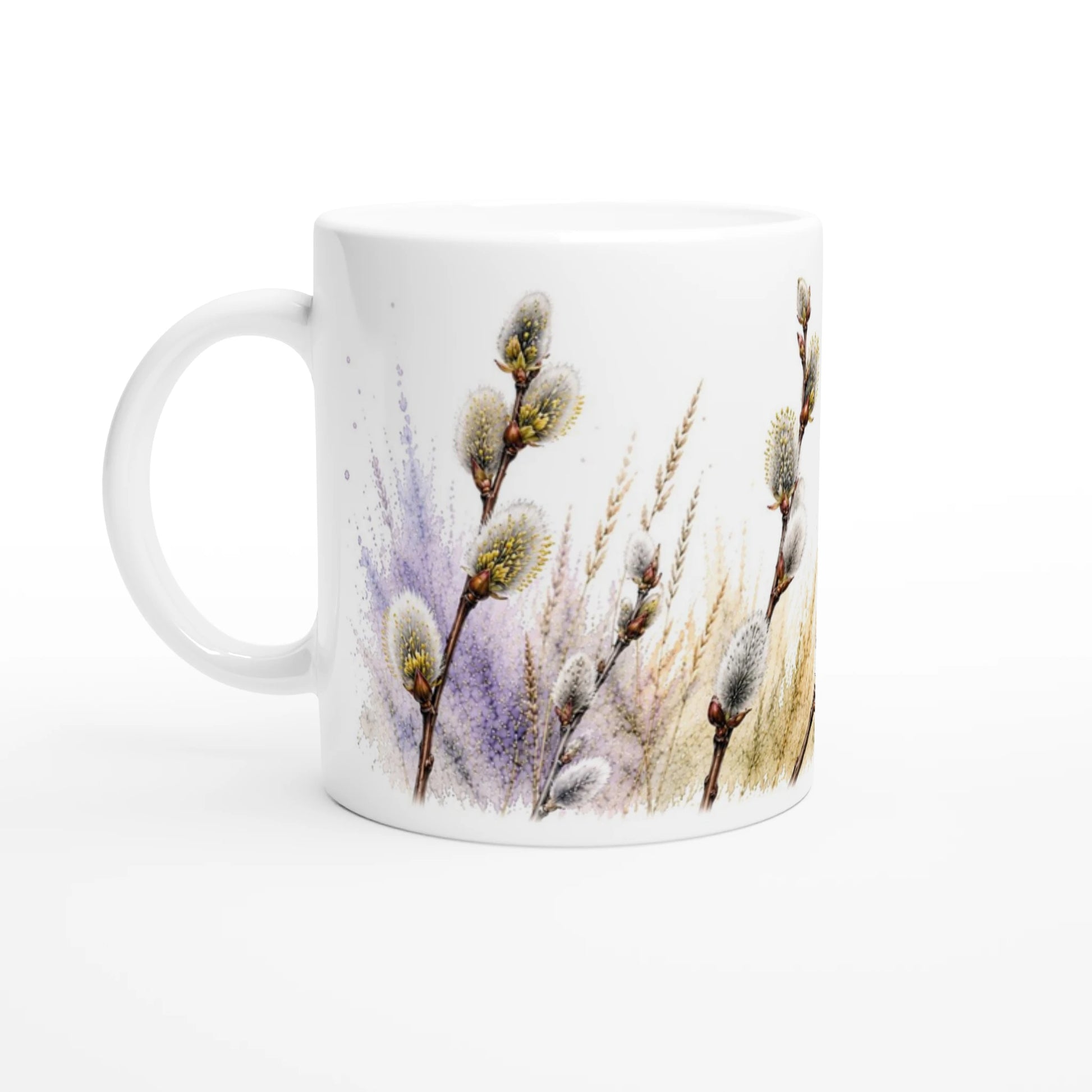Trauermantel Illustration mit charakteristischen Flügelrändern und Frühlingspflanzen