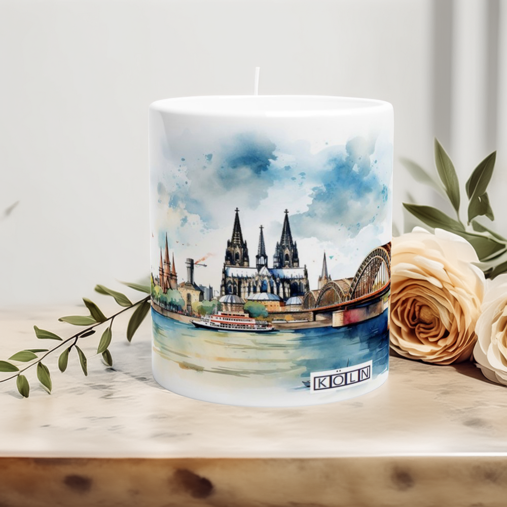 Köln Panorama im Aquarellstil mit den bekanntesten Sehenswürdigkeiten der Domstadt