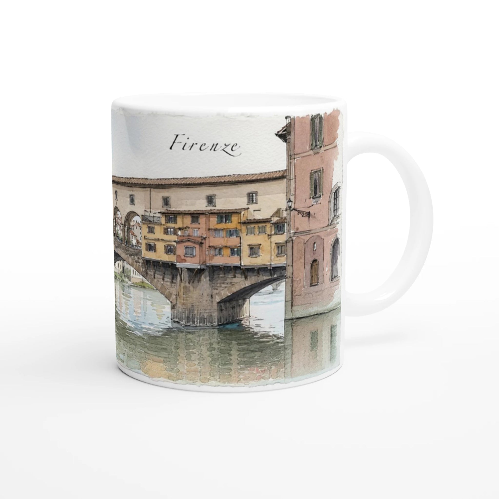 Florenz Tasse mit 0,33 l Fassungsvermögen und aquarelliertem Ponte Vecchio über dem Arno