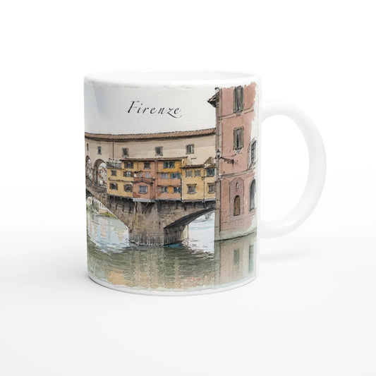 Florenz Tasse mit 0,33 l Fassungsvermögen und aquarelliertem Ponte Vecchio über dem Arno