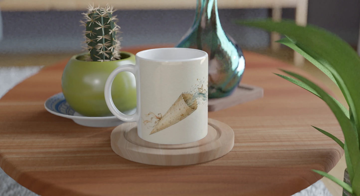 Personalisierbare Tasse zum Schulanfang mit maximal 50 Zeichen Wunschtext