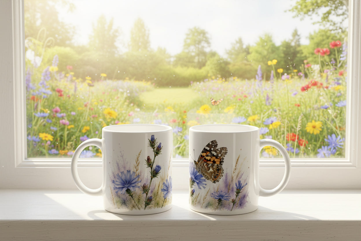 Künstlerisches Wiesenmotiv mit Schmetterling und natürlicher Atmosphäre