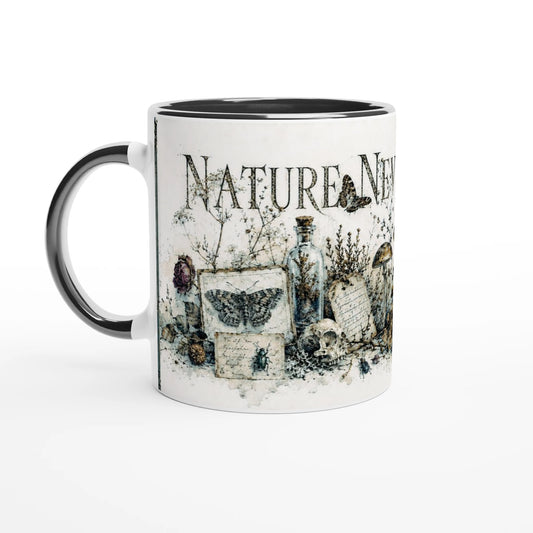 Gothic Botanik Tasse der Black Edition mit Pilzen, Schmetterlingen und getrockneten Pflanzen