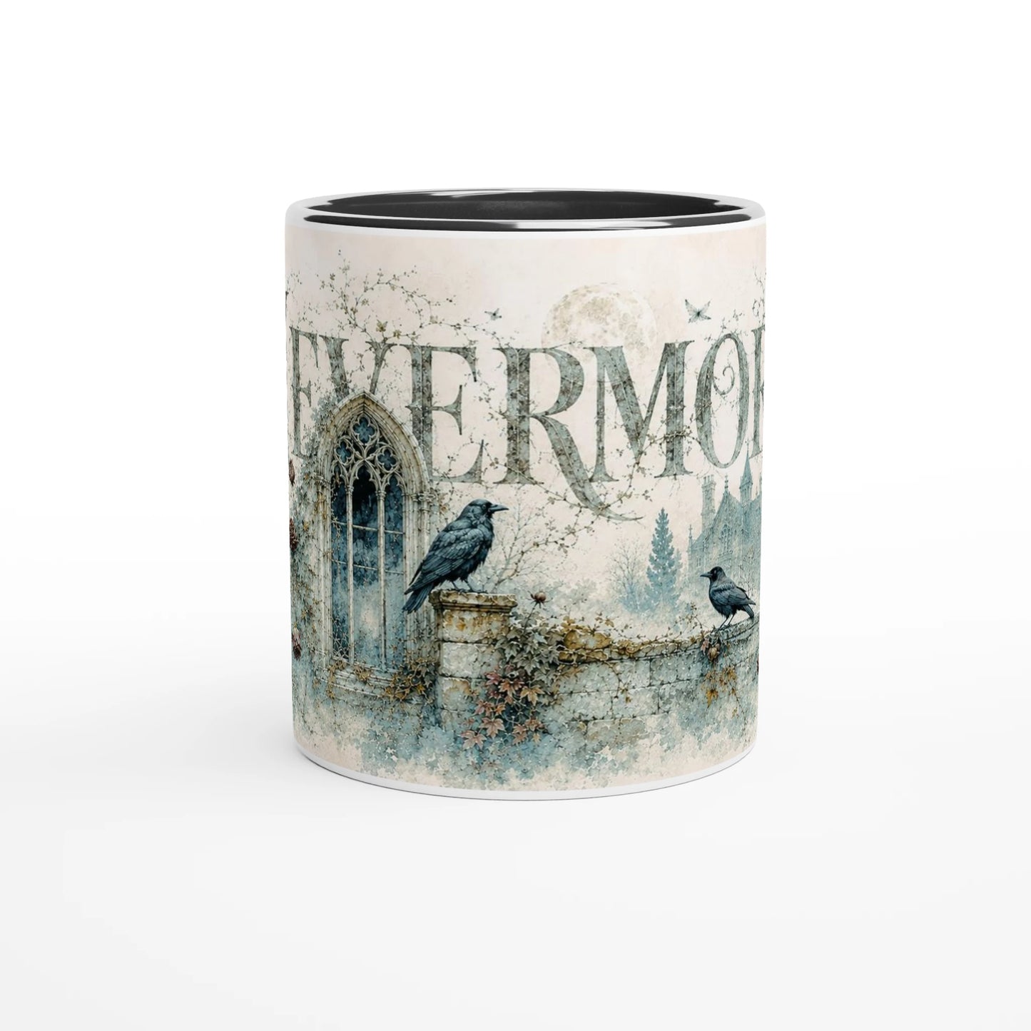 Nevermore Gothic Tasse mit Vollmond, kahlen Zweigen und verwelkten Rosen