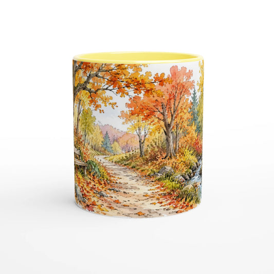 Herbst Tasse 330 ml mit stimmungsvollem Aquarellmotiv „Herbstspaziergang“ in warmen Gelb-, Orange-, Grün- und Erdtönen