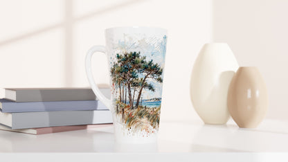Aquarellierte Hiddensee-Landschaft mit hellen Dünen, Strandgras, Küstenpflanzen und Ostsee im Hintergrund