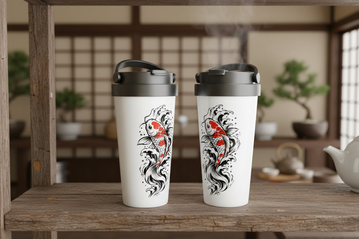 Künstlerischer Koi Thermobecher im japanischen Stil