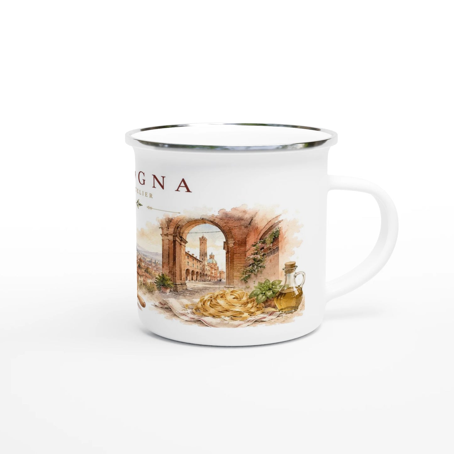 Bologna Aquarell mit italienischer Küche und historischer Architektur