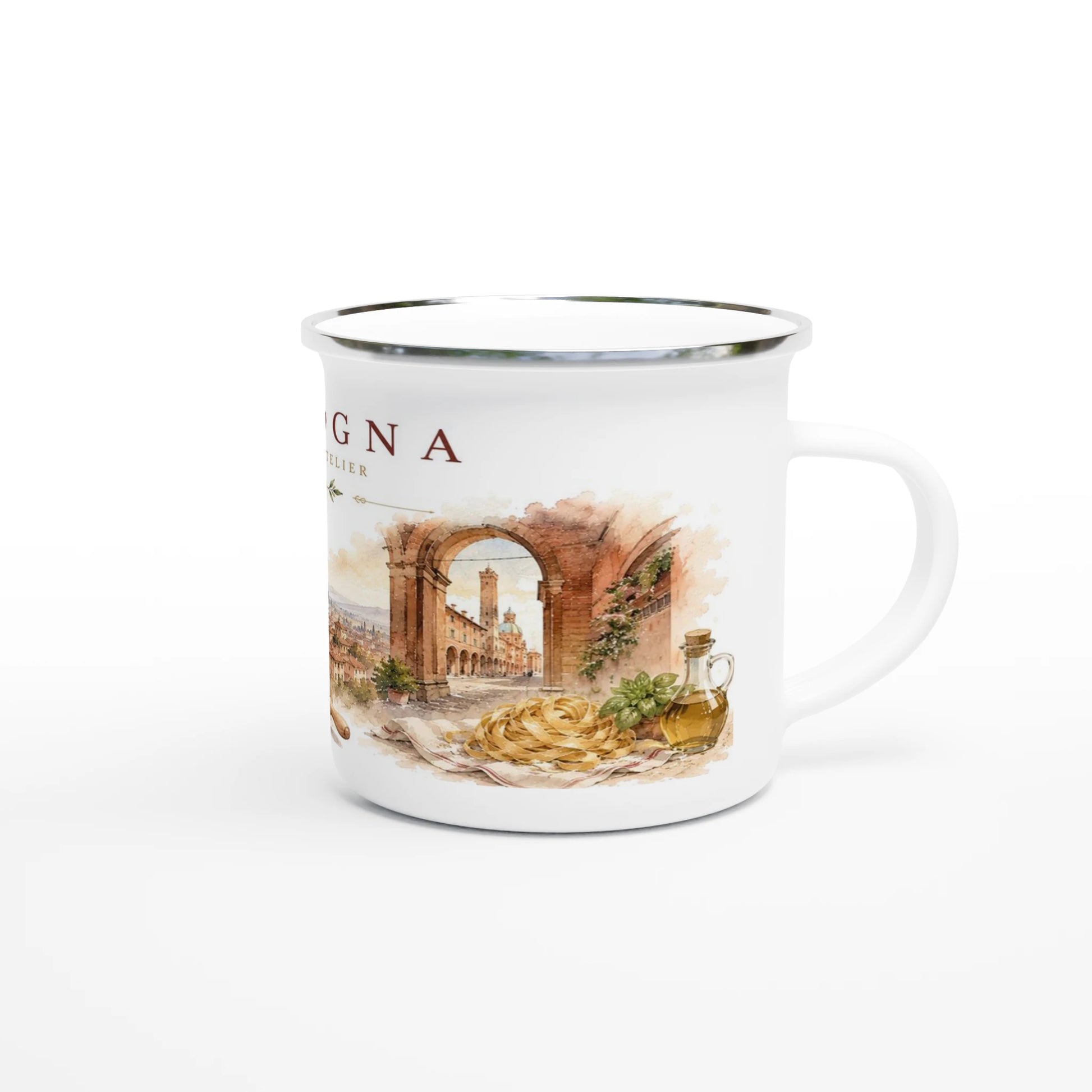 Bologna Aquarell mit italienischer Küche und historischer Architektur
