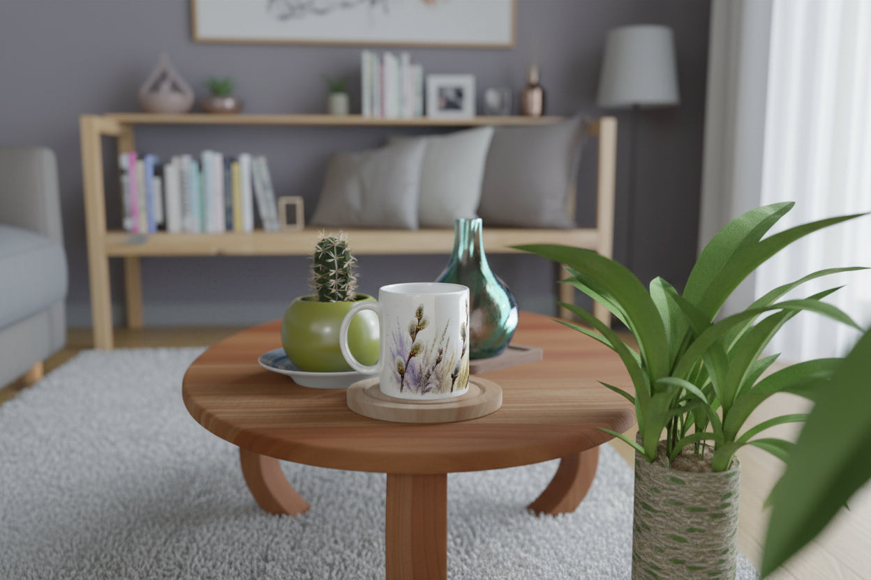 Naturinspirierte Tasse mit heimischem Schmetterling und zarten Wiesenelementen