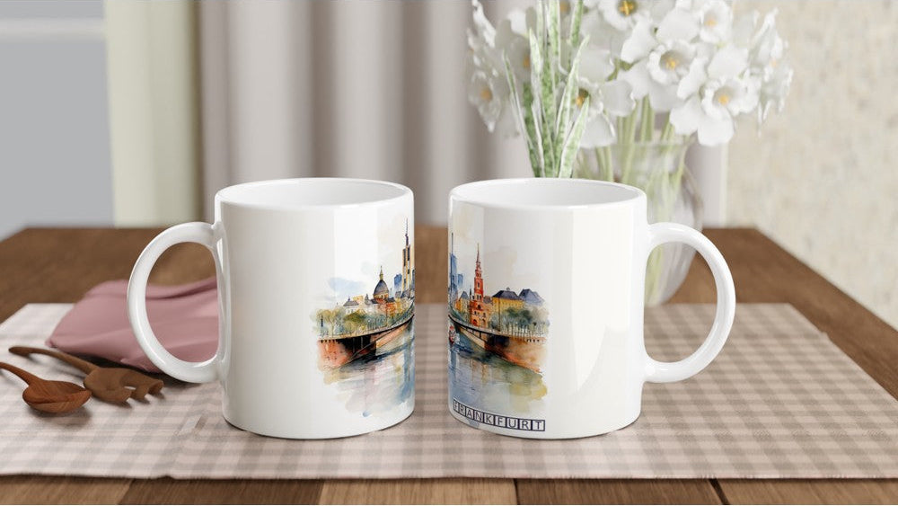 Frankfurt Souvenir Tasse mit moderner Architektur am Mainufer