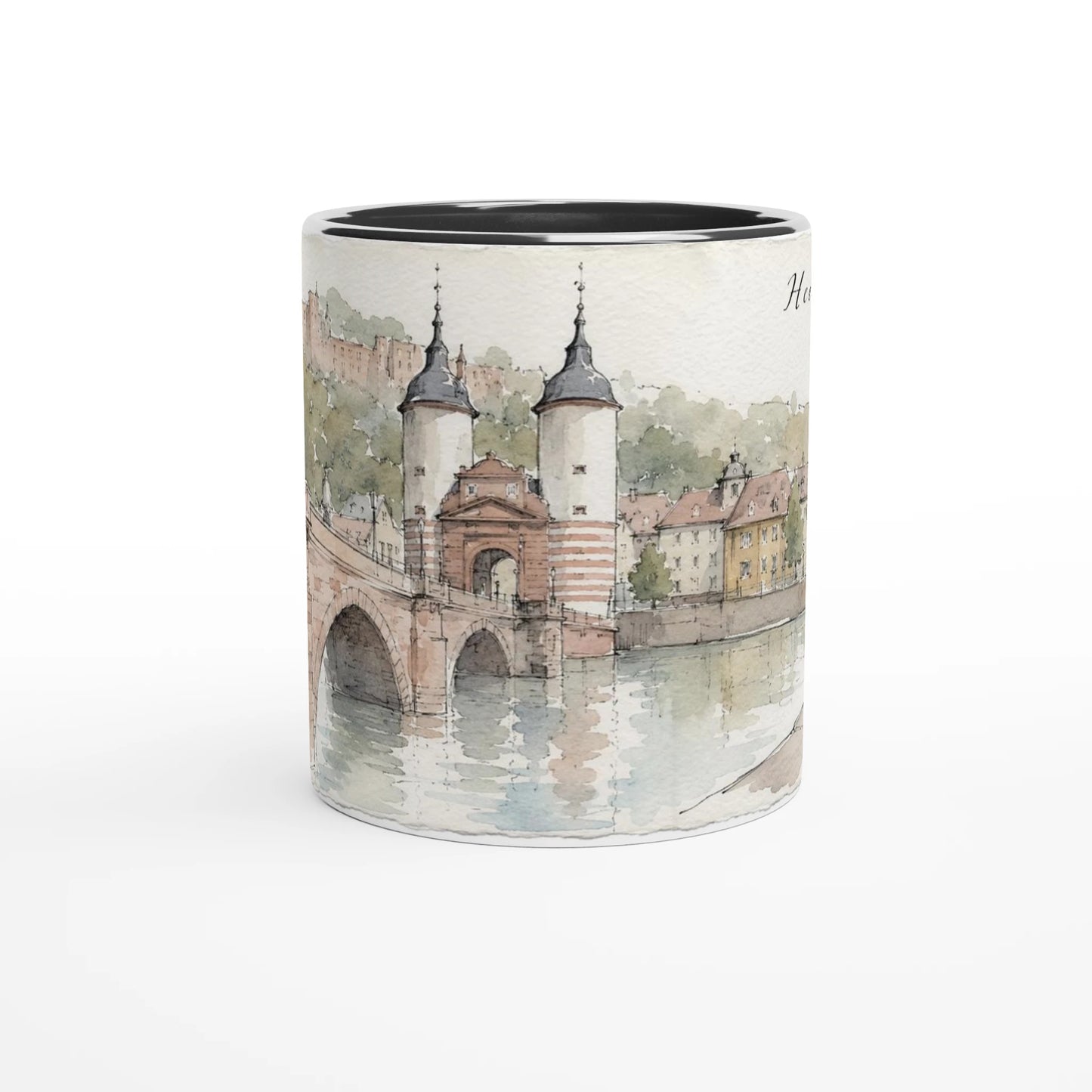 Ansicht der Alten Brücke und ihrer historischen Doppeltürme auf der Heidelberg Tasse, Black Edition