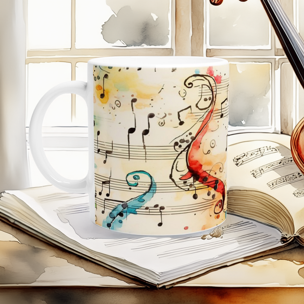 Keramiktasse mit elegantem Notenmotiv für Musiker und Musikliebhaber