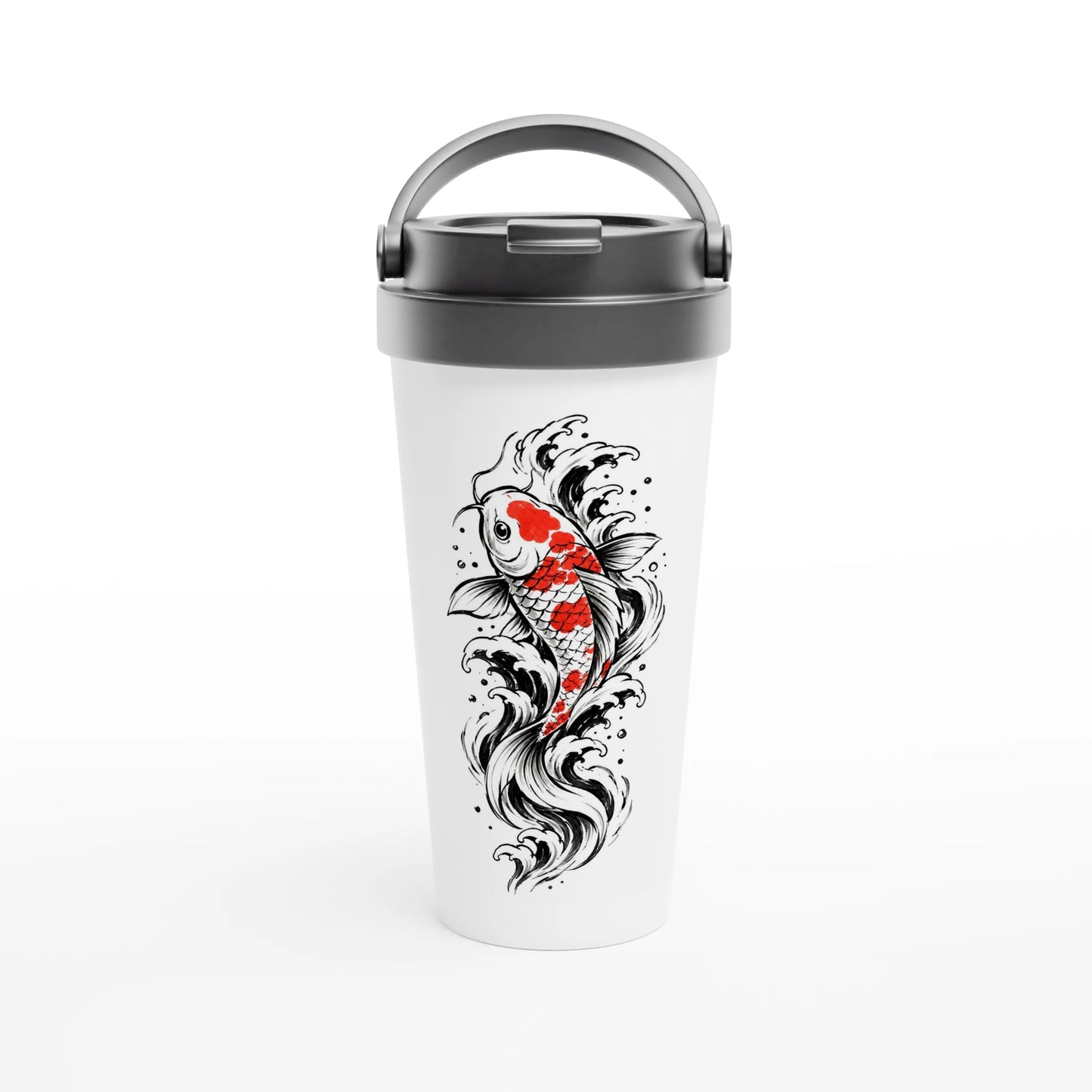 Koi Reisebecher aus Edelstahl mit japanischer Tuscheillustration