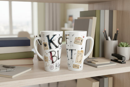 Latte Tasse mit deutschem Kreativspruch und künstlerischer Typografie