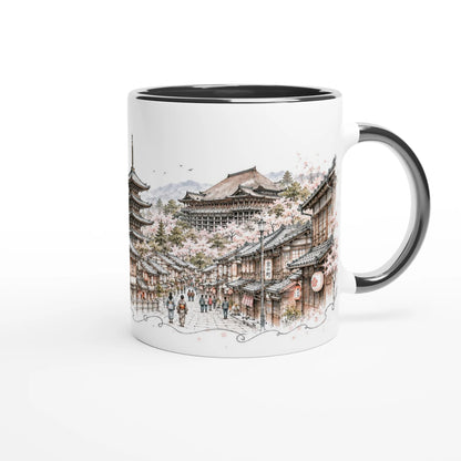 Großes frei gemaltes Tusche-K neben der Kyoto Stadtillustration im japanisch inspirierten Stil der Serie Sakura & Steel