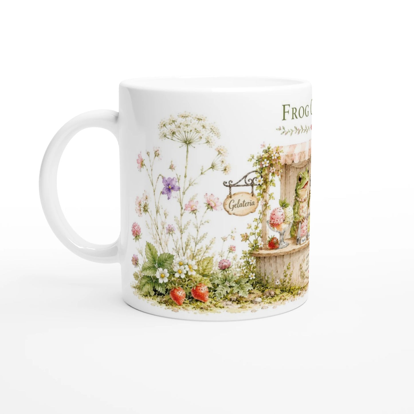 Sommerliches Gelato Motiv mit Frosch, nostalgischem Eisstand, Wildblumen und Cottage-Garten Atmosphäre
