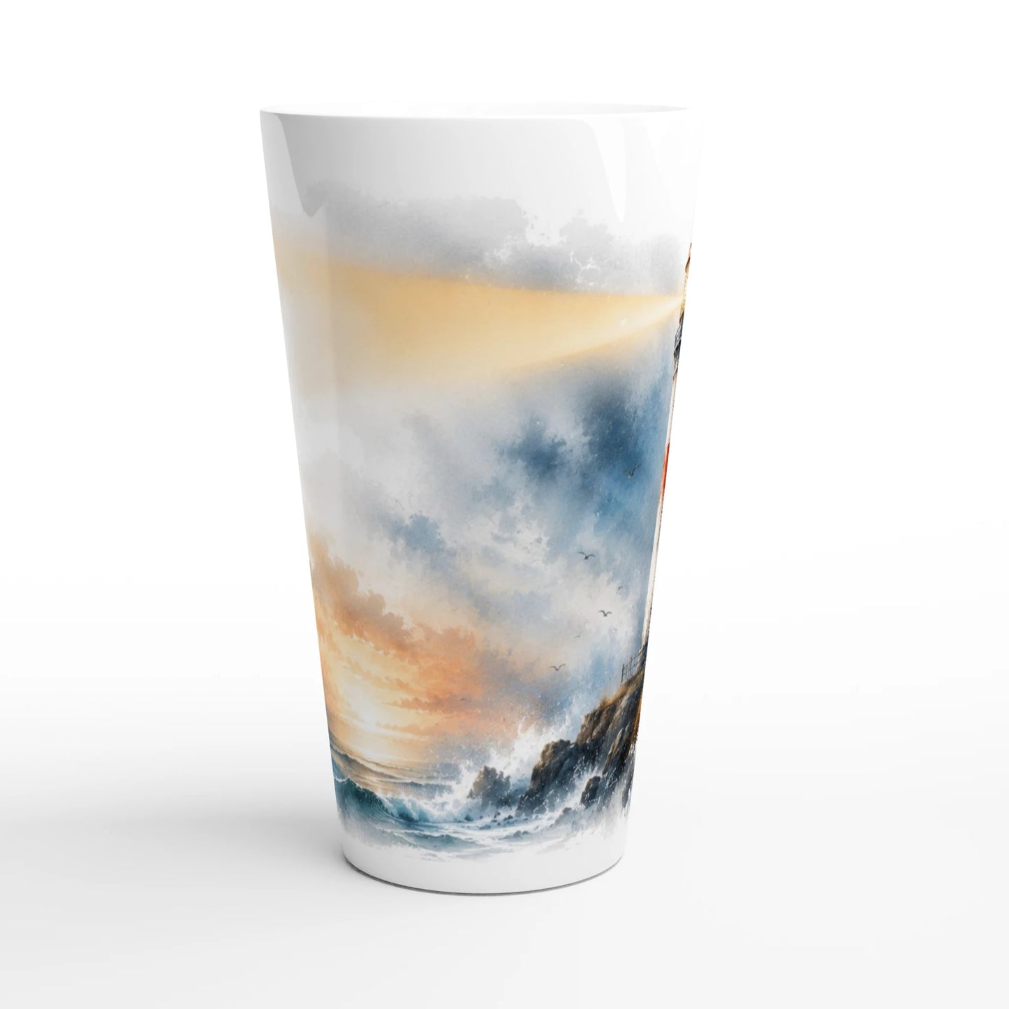 Detailreiche Küstenillustration mit blau-grauen Farben und sanftem Abendlicht