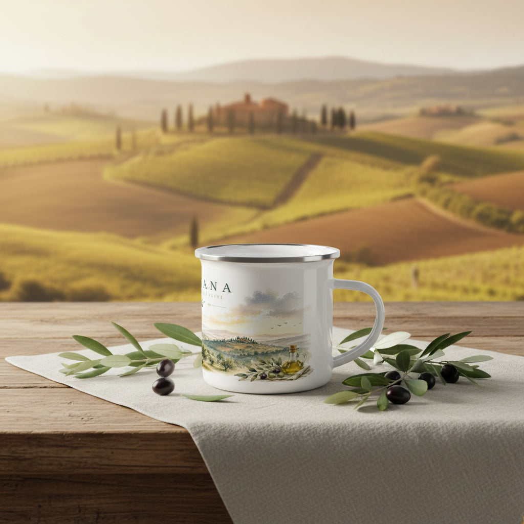 Mediterrane Landschaft mit traditionellem Landhaus und Olivenbäumen