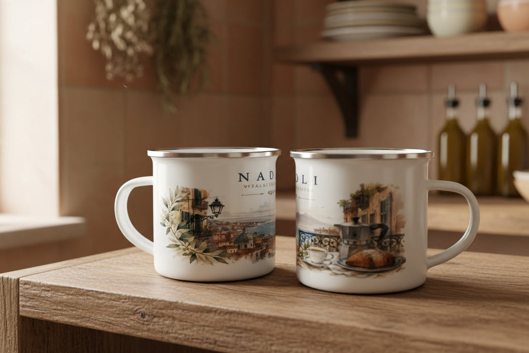 Neapel Illustration mit Cornetto und italienischem Espresso