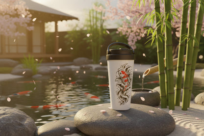 Minimalistischer Coffee-to-go Becher mit asiatischem Koi Design