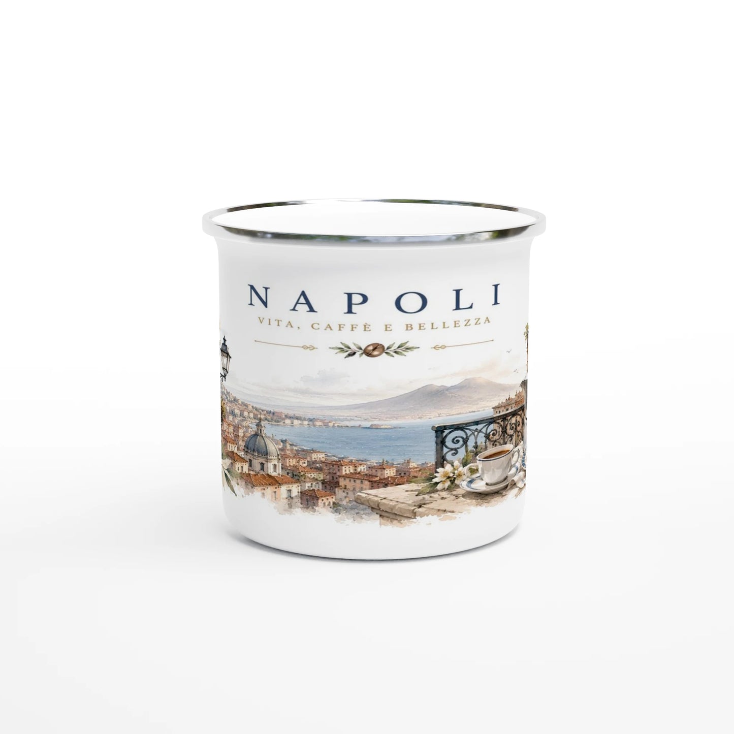 Mediterrane Stadtansicht mit Vesuv im Aquarellstil