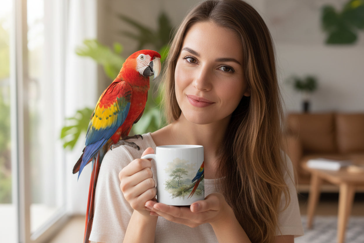 Künstlerisches Wildlife Motiv mit Papageienpaar und harmonischer Farbwirkung