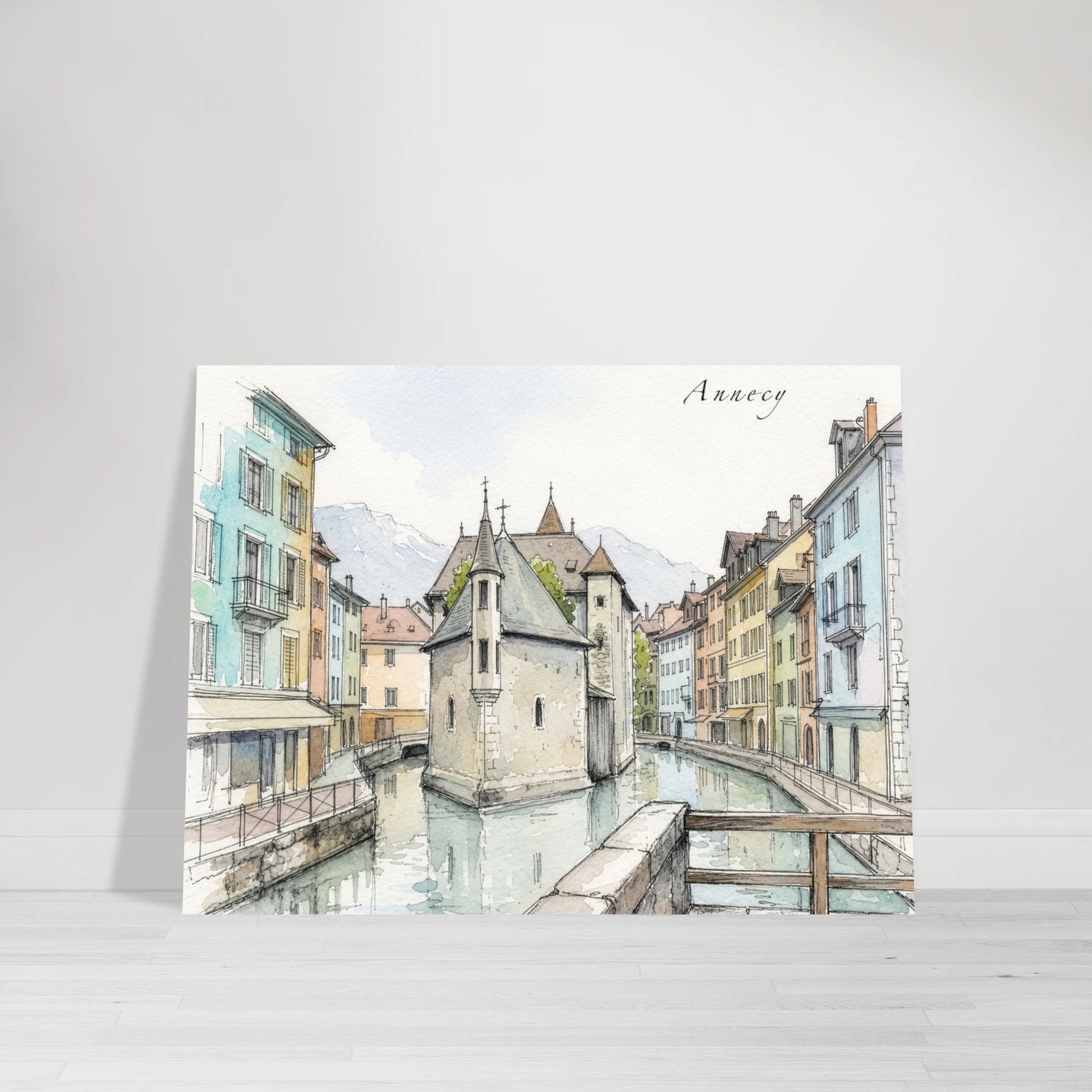 Aquarellillustration des Palais de l’Île im französischen Annecy