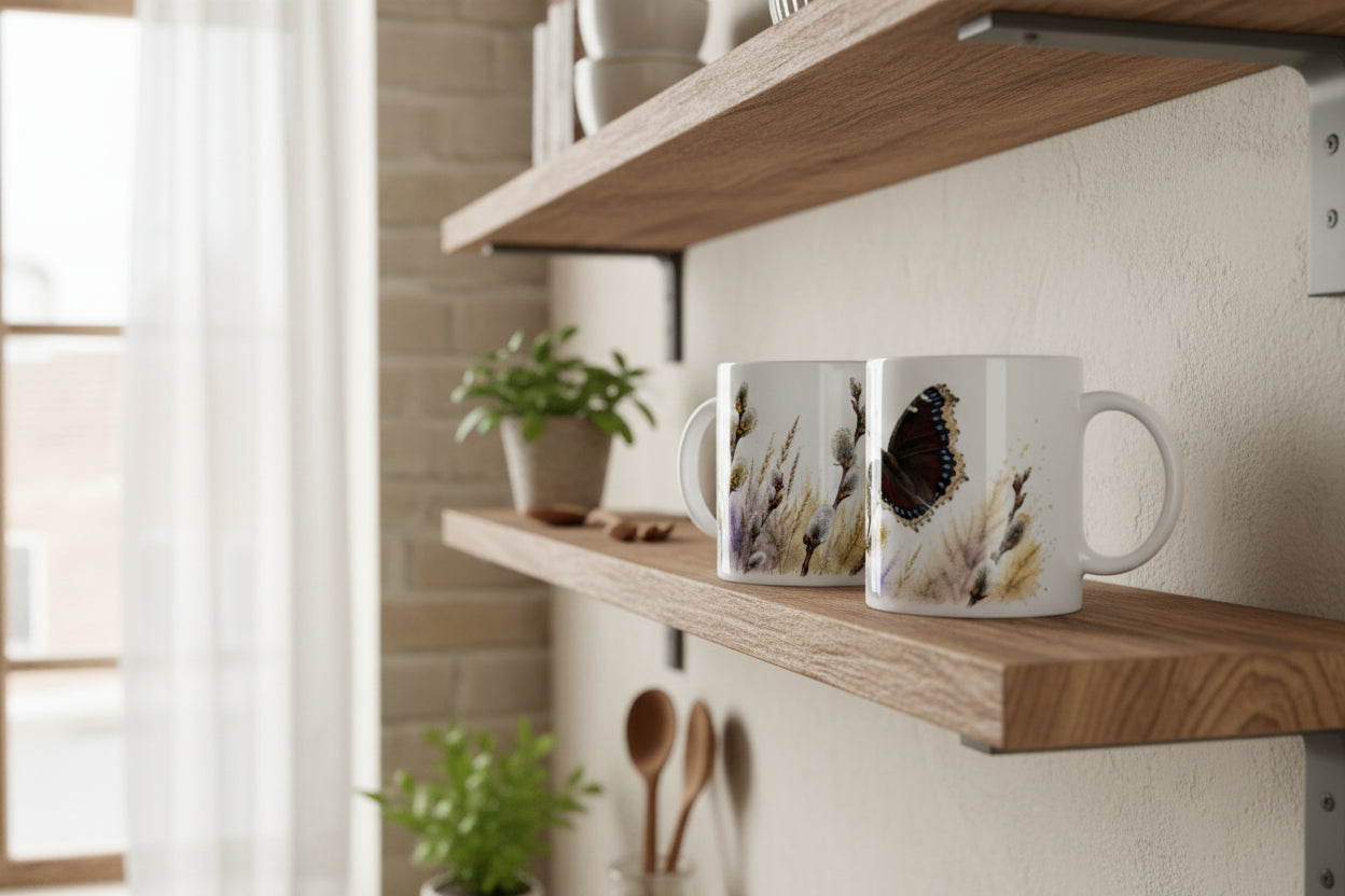 Aquarellmotiv für Naturfreunde mit Schmetterling und Frühlingsatmosphäre