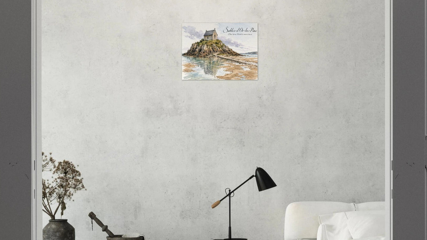 Sables-d’Or-les-Pins Wandbild mit bretonischer Küstenlandschaft und Îlot Saint-Michel als ruhige maritime Dekoration für Wohnräume