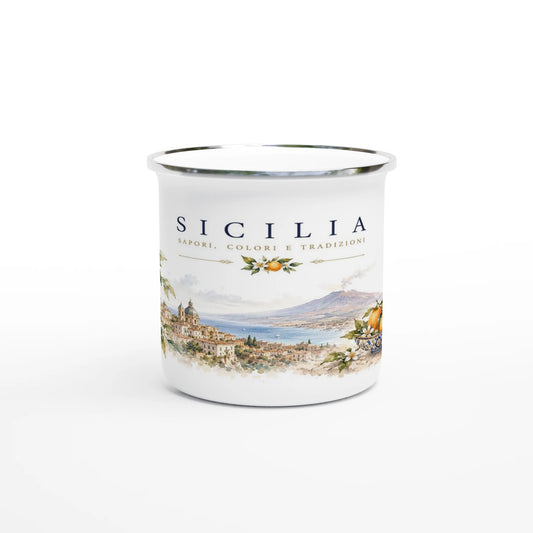 Mediterrane Stadtansicht mit Orangenzweigen im Aquarellstil