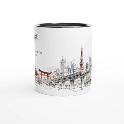 Großes frei gemaltes Tusche-T neben der Tokyo Stadtillustration im japanisch inspirierten Stil der Serie Sakura & Steel