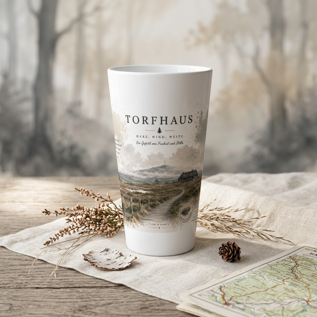 Torfhaus Latte Tasse 440 ml – Harz Landschaft & Brockenblick