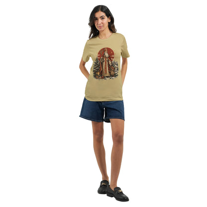 Premium Unisex T-Shirt in Weiche Creme mit traditionellem Nikolaus-Motiv, Bischofskleidung und nostalgischer Illustration für Advent und Weihnachten