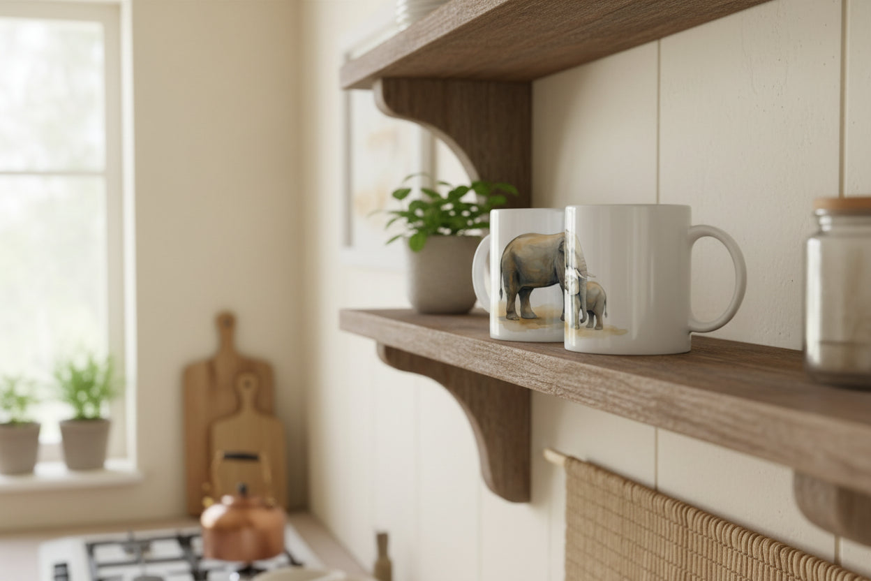 Tasse mit ruhigem Naturmotiv für Menschen die Elefanten lieben