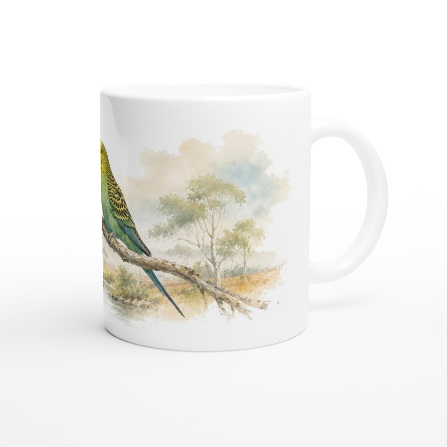 330 ml Kaffeebecher mit Wellensittichen, Naturdesign und detailreicher Tierillustration