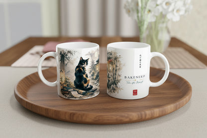 Schwarze Katze in ruhiger japanischer Folklore Atmosphäre