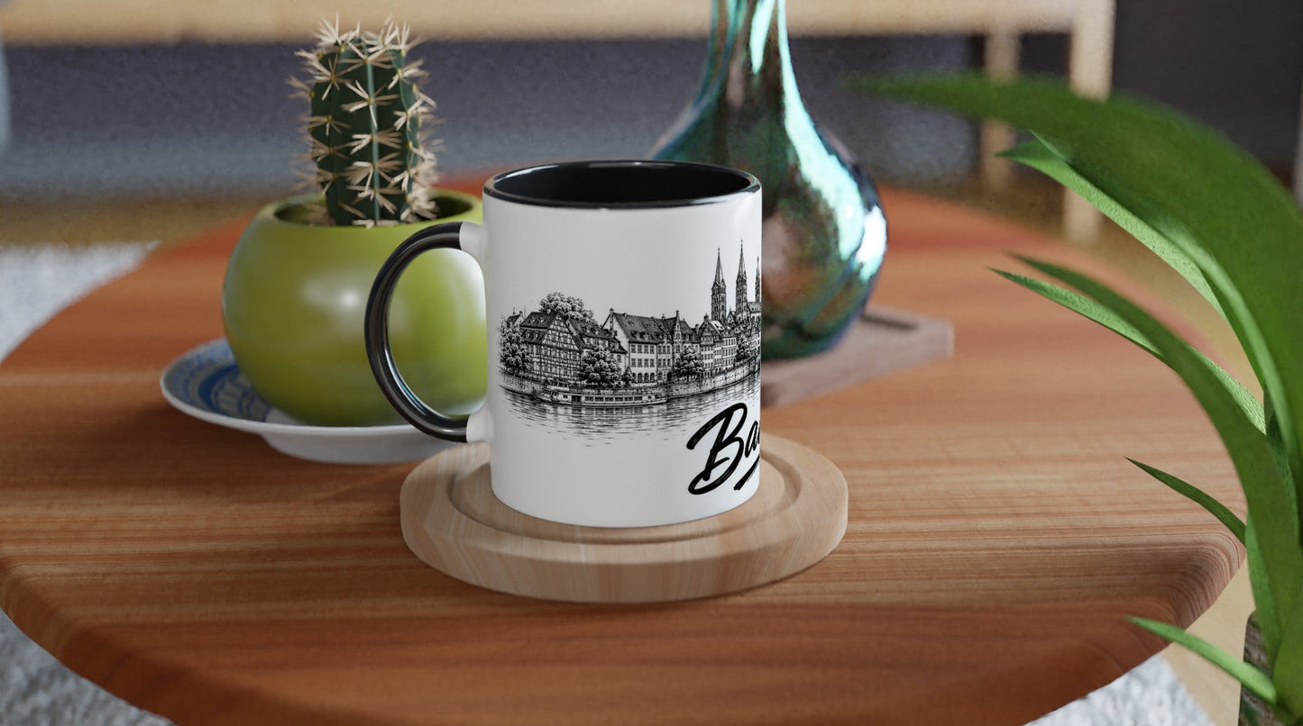 Bamberg Skyline Tasse aus Keramik mit langlebigem Sublimationsdruck, erhältlich als weiße Edition oder Black Edition.