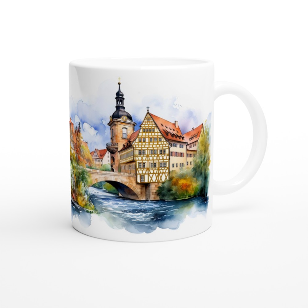 Bamberg Tasse 330 ml mit historischer Altstadt und Regnitz im farbenfrohen Aquarellstil